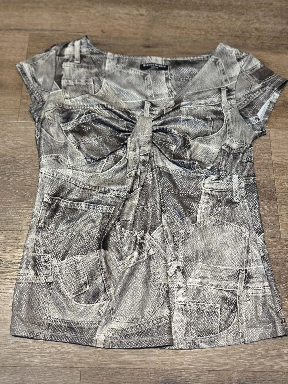 Bianca Nygård Petite Trompe L'oeil Denim & Snakeskin Print Top - Picture 2 of 5
